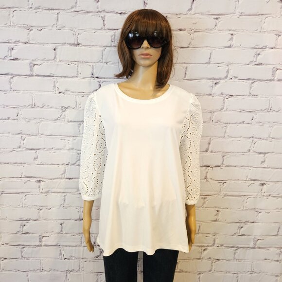 KARL LAGERFELD PARIS, White eyelet sleeve top - Picture 5 of 11